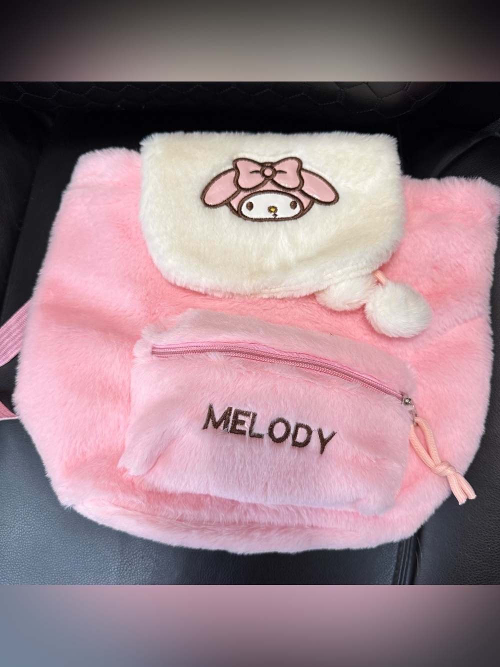 Pink Plush 'Melody' Fuzzy Backpack with Character on Flap